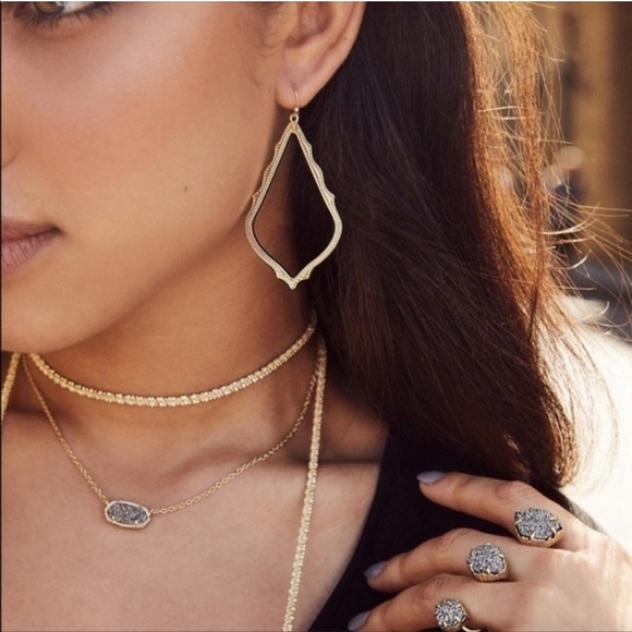 Kendra Scott Sophee Gold Open Drop Earrings With Dust Bag - Picture 2 of 5